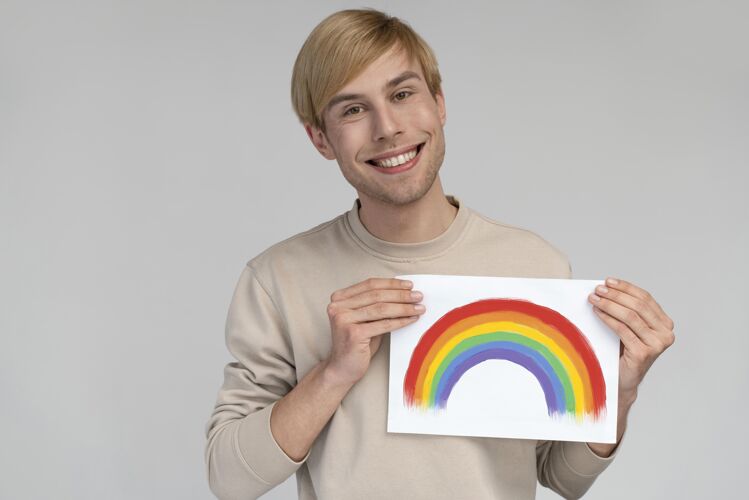 权利带lgbt标志的笑脸男同志平等同性恋运动