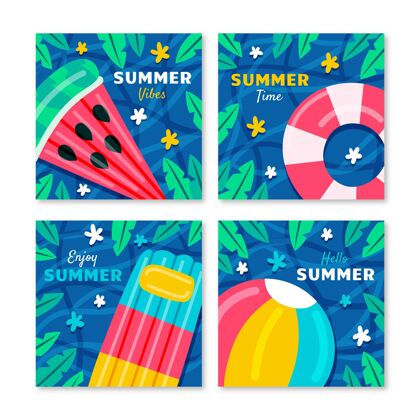 夏季卡片模板手绘夏季卡片系列贺卡集合卡片集合