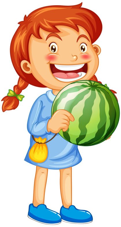 学生一个拿着西瓜水果的女孩卡通人物孤身在白色上积极人物年轻