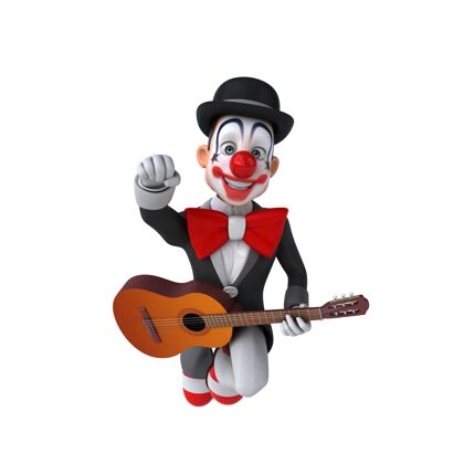 吉他一个有趣的小丑有趣的三维插图红色男人马戏团