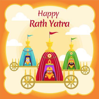 活动快乐rathyatra手绘印度教节日印度