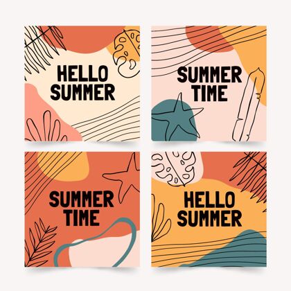 夏季Instagram手绘夏季instagram帖子集社交媒体社交媒体发布夏季模板