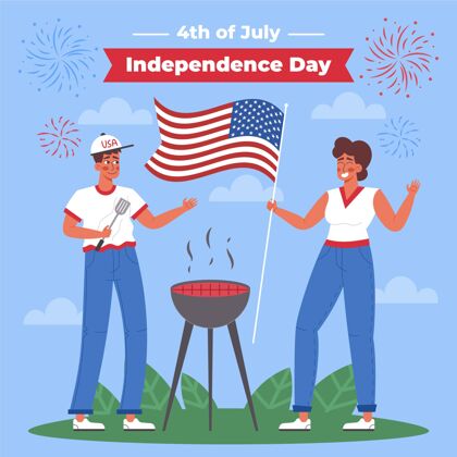 平面设计七月四日-独立日插画美国爱国纪念
