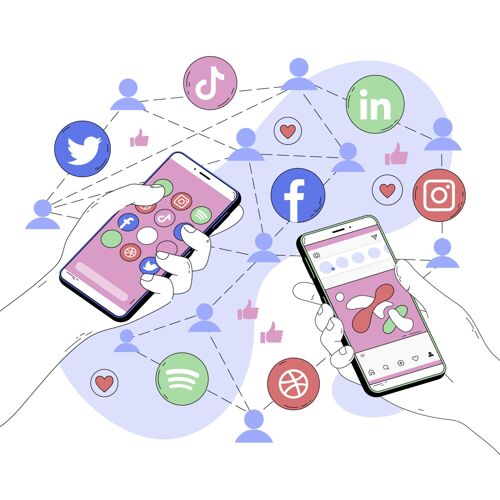 营销社交媒体应用的抽象说明应用程序手机数字