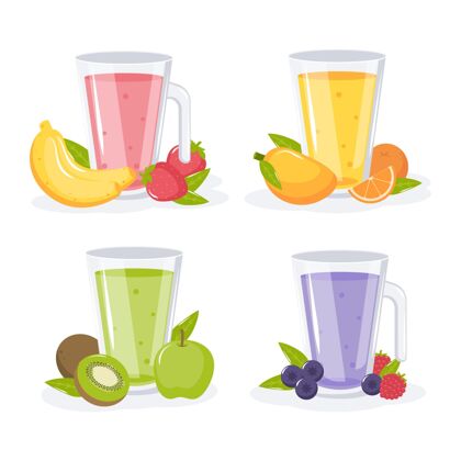搅拌机平面果汁在搅拌机玻璃插图美味水果平面设计