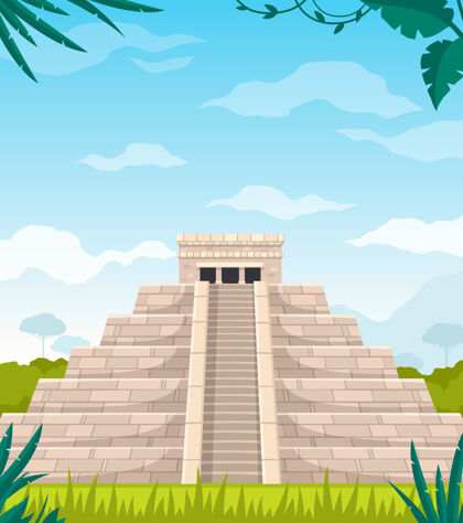 古代玛雅文明建筑卡通插画卡通文化楼梯