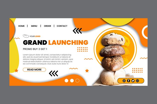 美味面包登陆页模板平面设计营养橙色