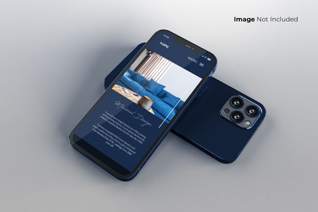 黄金全屏幕蓝色智能手机模型设计清洁极简信息