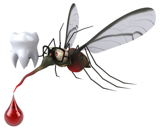 疾病蚊子3d插图牙齿翅膀3d