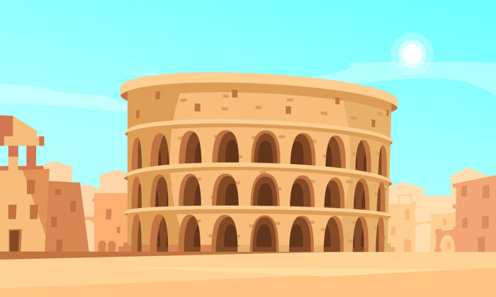 罗马卡通插图与罗马竞技场和古建筑建筑竞技场古代