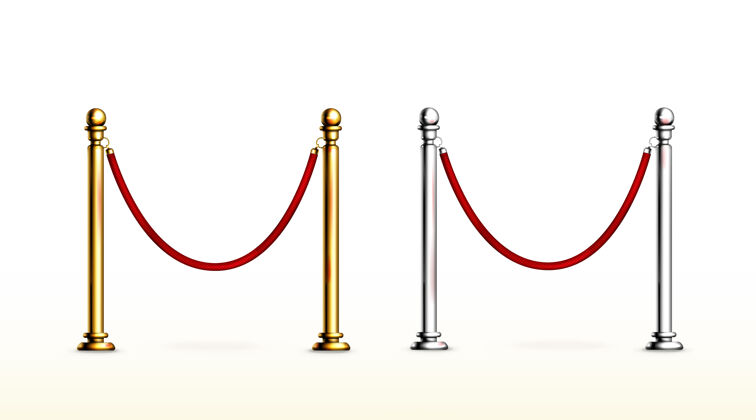 豪华红色的绳索屏障 有金色和银色的支柱入口路障晚会