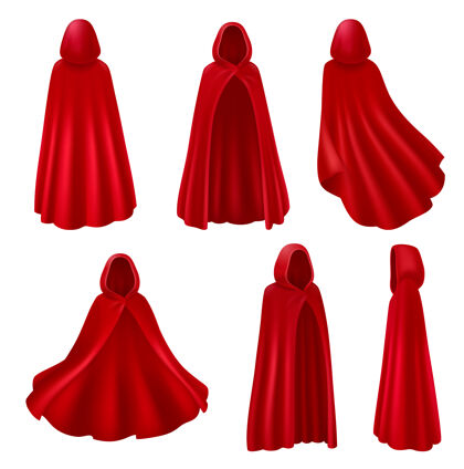 斗篷红色披风风帽现实套装孤立长袍写实套装孤立