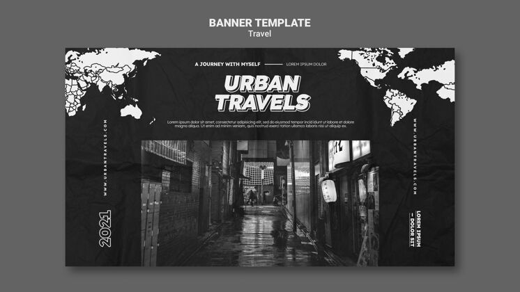 网页横幅城市旅游横幅模板设计黑白地图布局