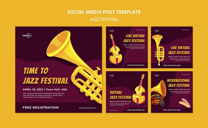 节日爵士音乐节社交媒体发布模板表演音乐社交媒体发布模板