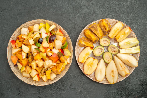 食物新鲜水果切片水果沙拉俯视图午餐美食切片