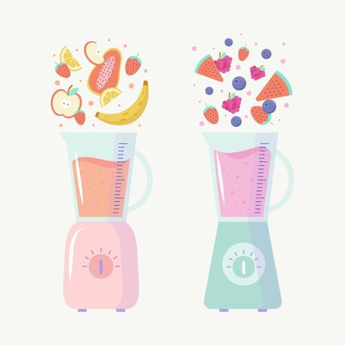 健康饮料平面果汁在搅拌机玻璃插图平面设计冰沙小吃