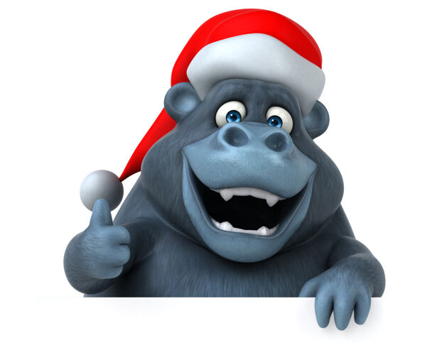 搞笑有趣的大猩猩-三维插图动物圣诞节圣诞老人