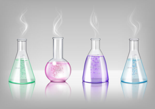 烧瓶不同形状的实验室玻璃器皿设置包装玻璃