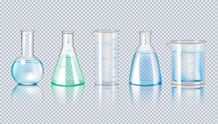 收集实验室玻璃器皿真实的一套烧瓶插图玻璃烧瓶玻璃器皿