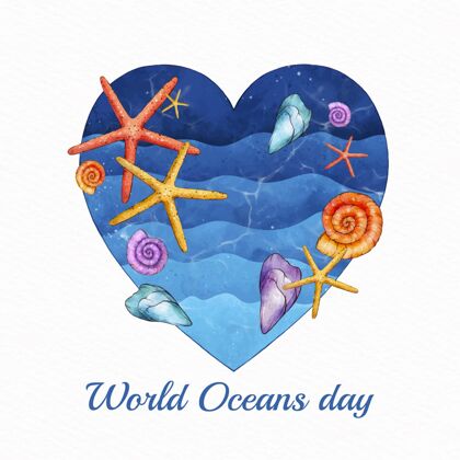 环境手绘水彩画世界海洋日插画生态国际海洋日