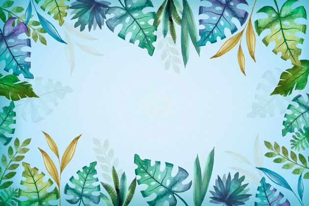 夏天背景手绘水彩画热带树叶背景树叶热带墙纸墙纸
