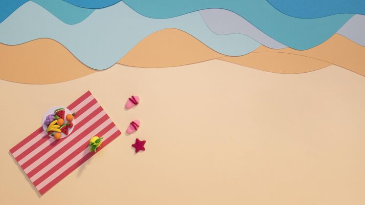 平躺用毛巾铺在海边夏天渲染静物