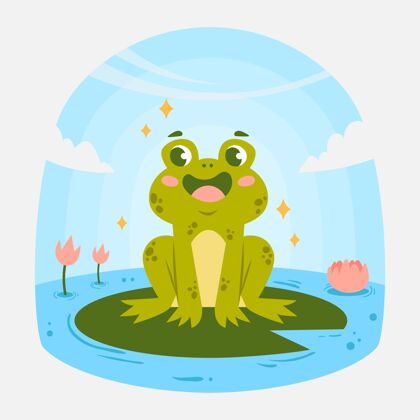 野生动物有机平面可爱青蛙插图动物小绿色