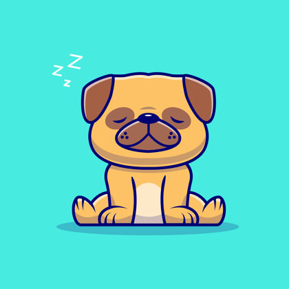 睡眠可爱的哈巴狗睡觉卡通图标插图动物自然图标概念隔离平面卡通风格动物平面设计狗