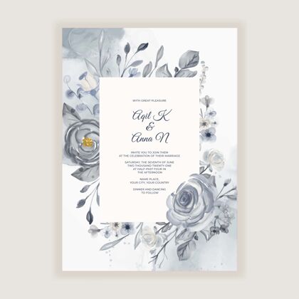 保存日期优雅的水彩结婚卡与海军蓝和白色的花朵花卉水彩花卉