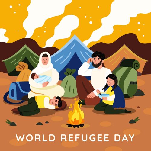 意识卡通世界难民日插画世界难民日难民卡通