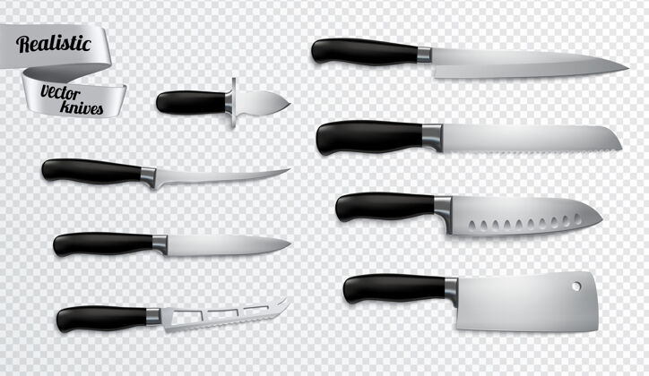 剪辑路径厨房屠夫刀设置与切骨刀切刀切刀切刀切刀路径特写逼真的形象现实设置特写