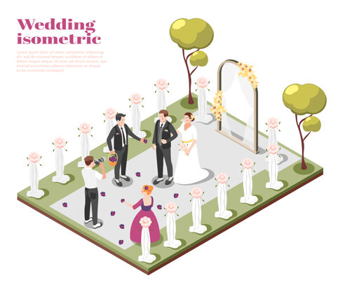 情侣婚礼等距构图与新人在户外举行婚礼构图等距婚礼