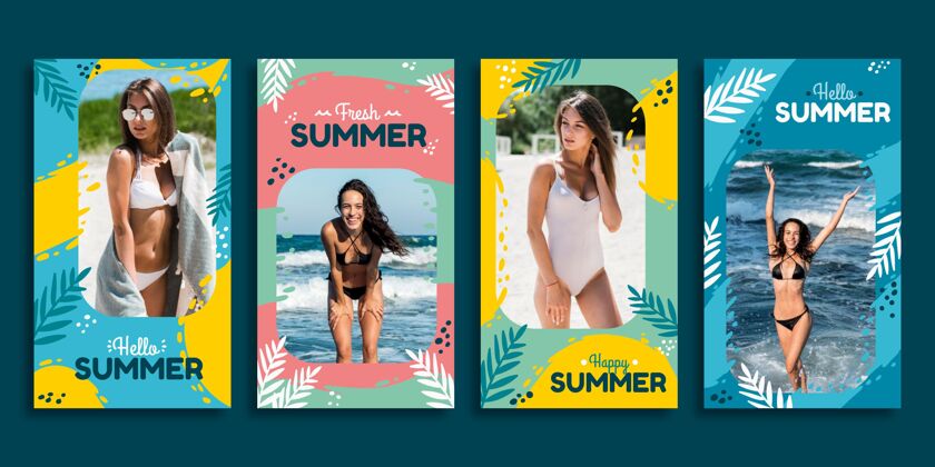 故事手绘夏季instagram故事集与照片夏季社交媒体模板分类