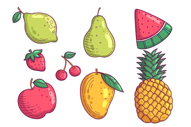 健康食品收集手工绘制的美味水果健康美味美味