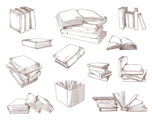 收藏打开书本 书堆 书堆 笔记本草图集书店小说雕刻