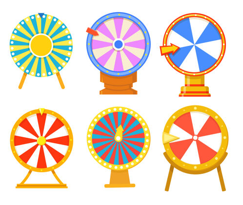 游戏时尚的彩色车轮财富平面插图收集时尚财富彩票