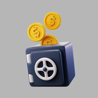 三维三维保险箱与金元硬币三维模型银行钱