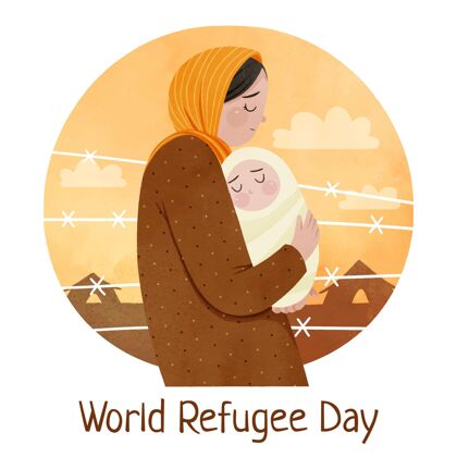 意识手绘水彩画世界难民日插画世界难民日冲突难民