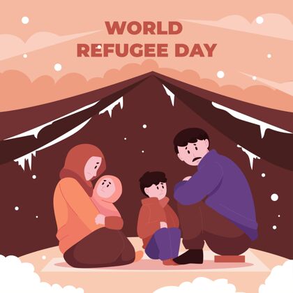 全球平面世界难民日插画冲突难民世界难民日