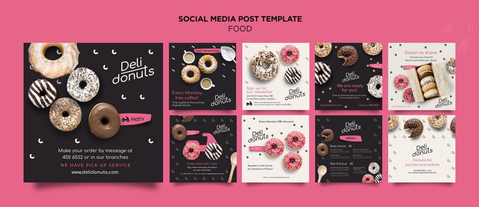 美味美味甜甜圈instagram帖子模板社交媒体美味促销