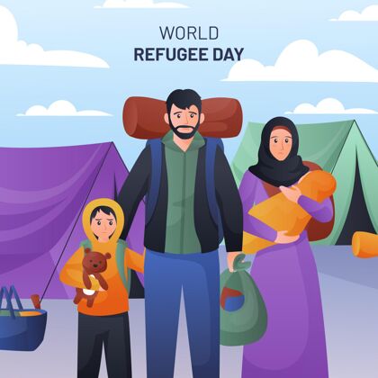 难民梯度世界难民日插画暴力世界难民日国际