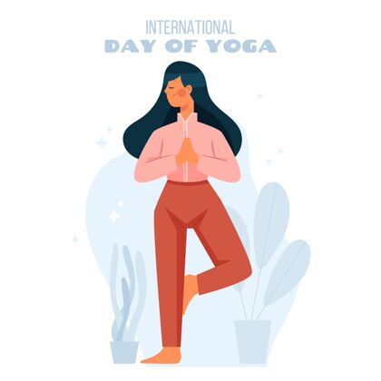 运动卡通国际瑜伽日插画全球反思放松