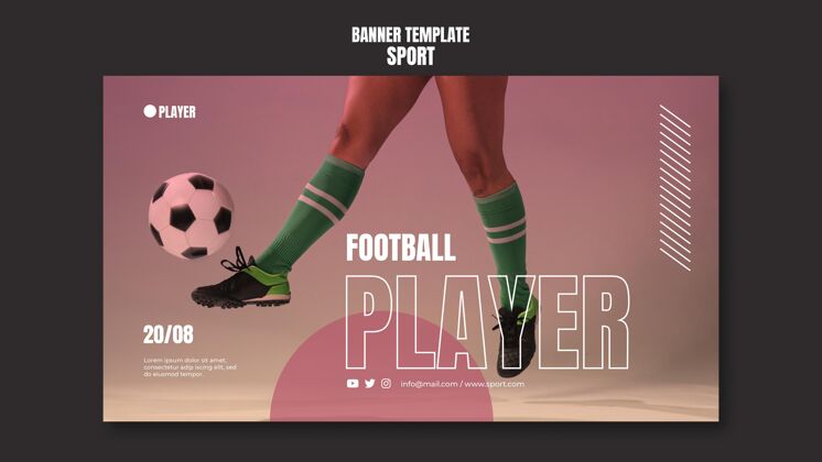 运动运动横幅模板与女子踢足球的照片足球锻炼水平
