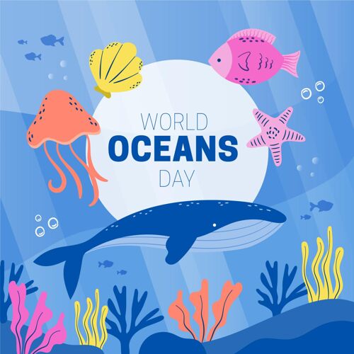 海洋日有机平面世界海洋日插画环境世界海洋日全球