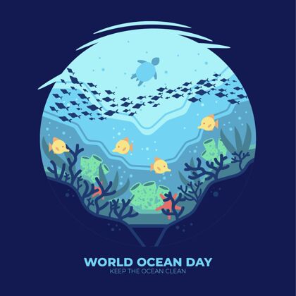 海洋平面世界海洋日插图全球平面设计庆典