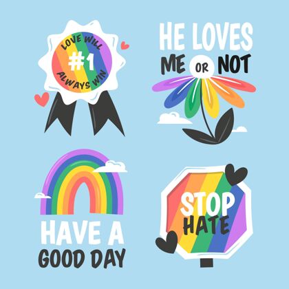 女同性恋手绘骄傲日标签系列标签设置同性恋