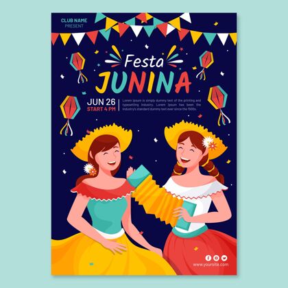 平面设计平面festajunina垂直海报模板节日巴西junina节