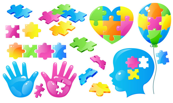 拼图设置自闭症世界日意识彩色拼图块手国际日