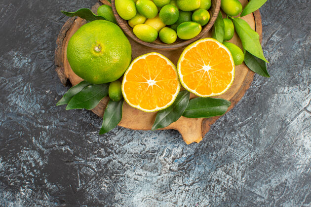 柑橘顶部特写查看柑橘类水果开胃柑橘类水果柑橘柑桔与树叶酸橙多汁健康