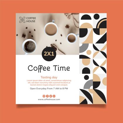 咖啡时间咖啡时间平方传单模板广场美味准备打印